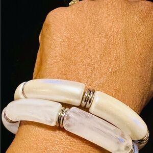 Chic Pearl White and Crystal White Women's Bracelet, Set of Two.